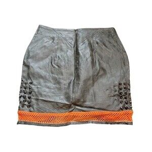 NWOT English Rose Faux Leather Orange Fishnet Mini Skirt S Women